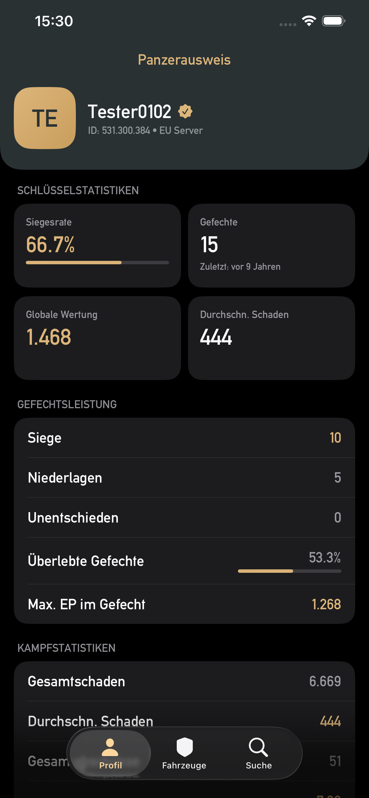 Spielerprofil — Wichtige Statistiken auf einen Blick